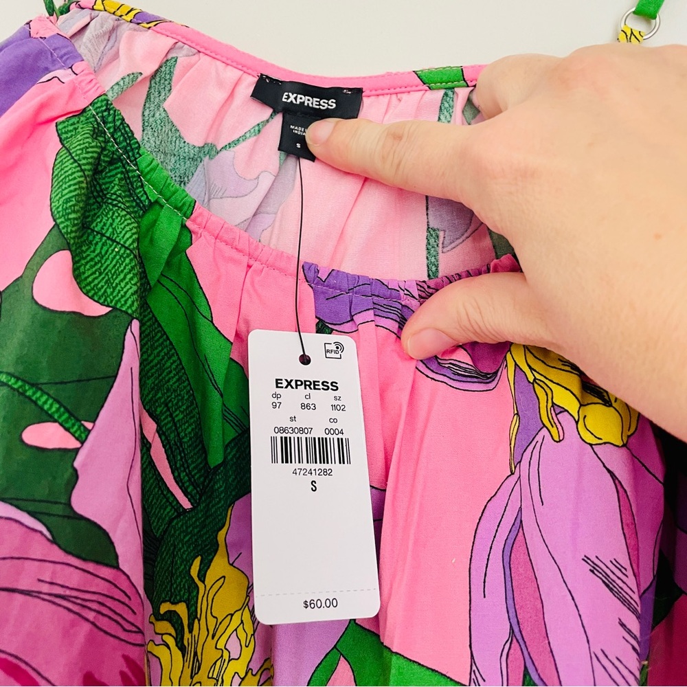 NWT Express Vibrant Botanical Floral Camisole Spaghetti Strap Top Small - Picture 6 of 9